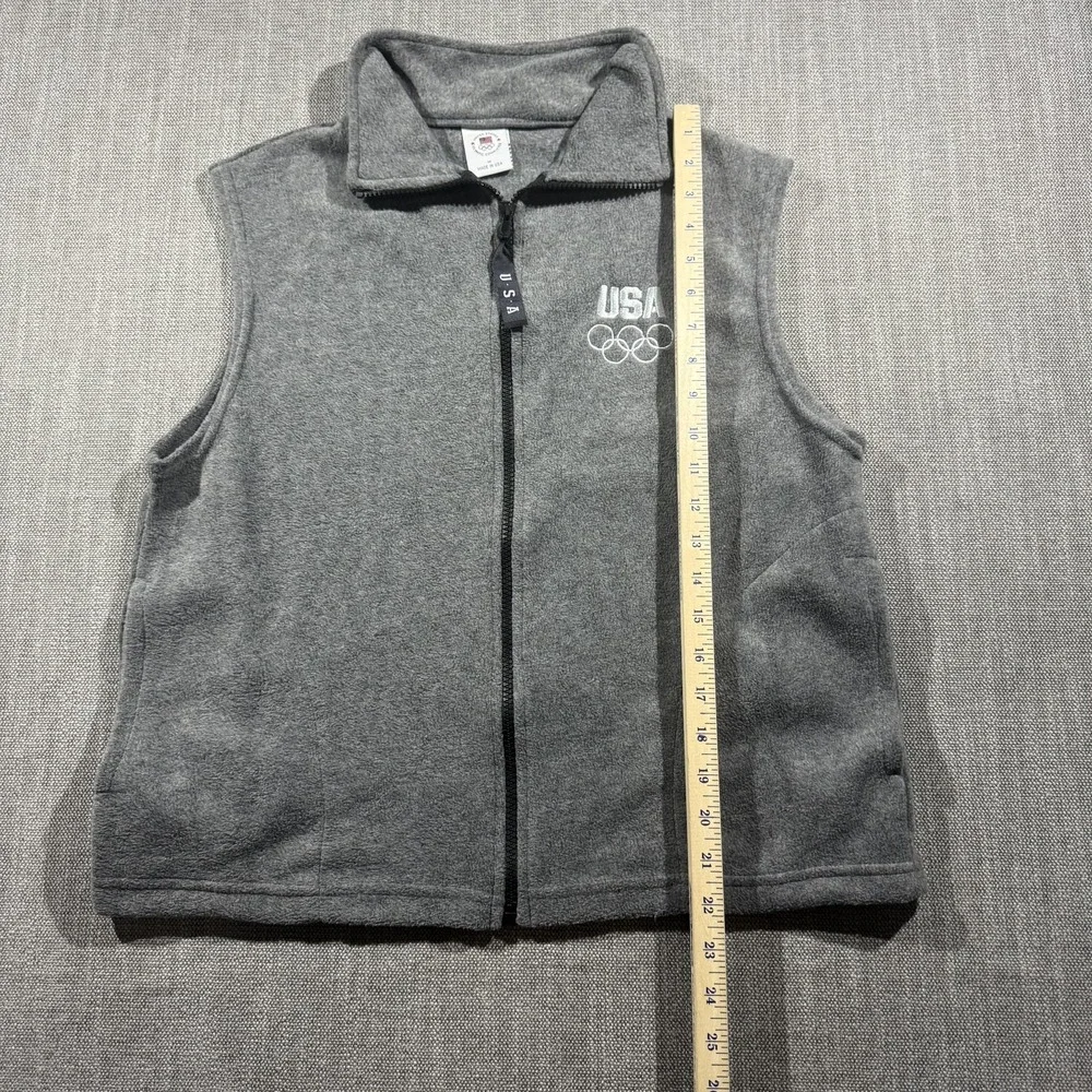 United States Olympic Committee Vest Mens Medium Gray‎ Fleece Full Zip USA Logo